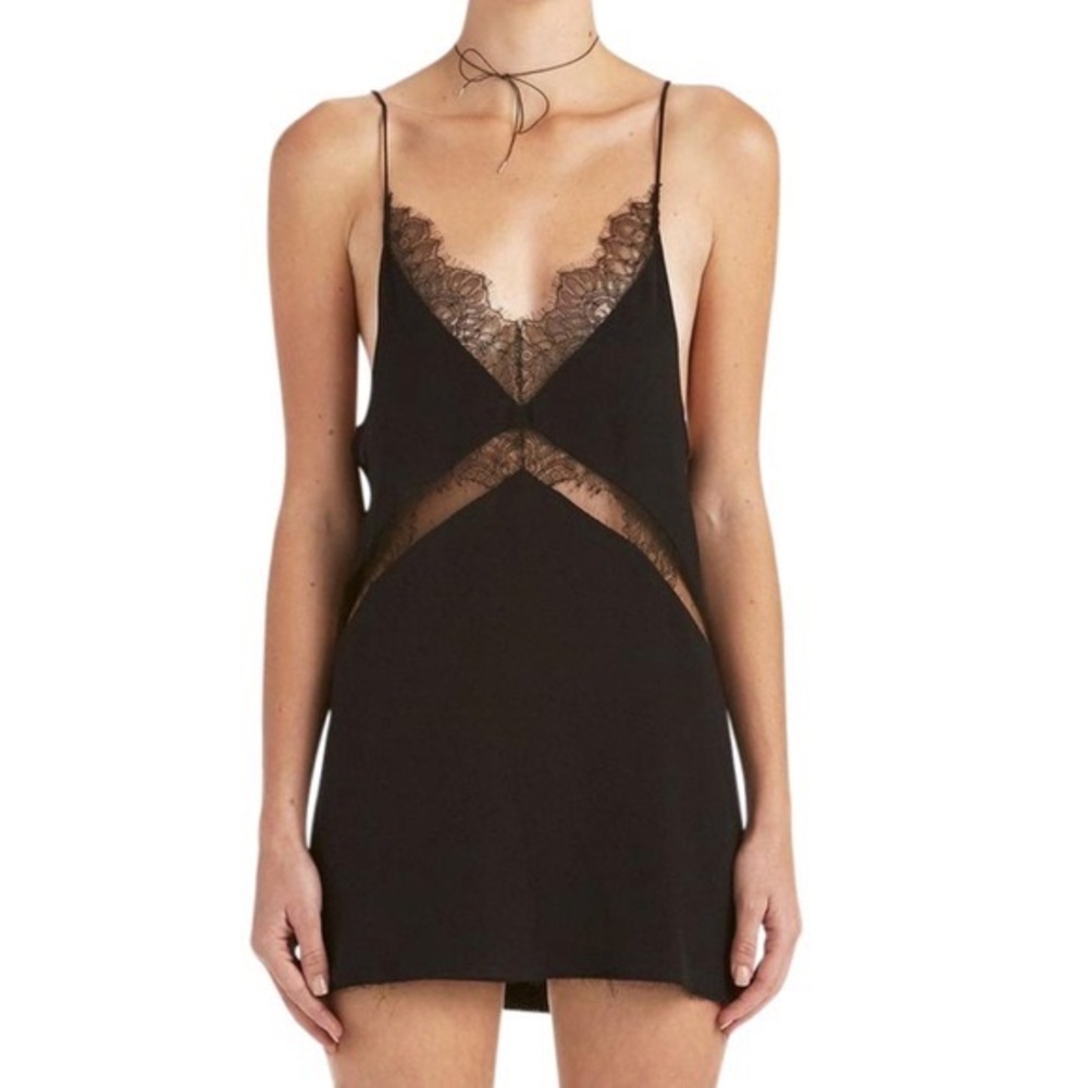 ARE YOU AM I Black Lace-Trim Mini Dress